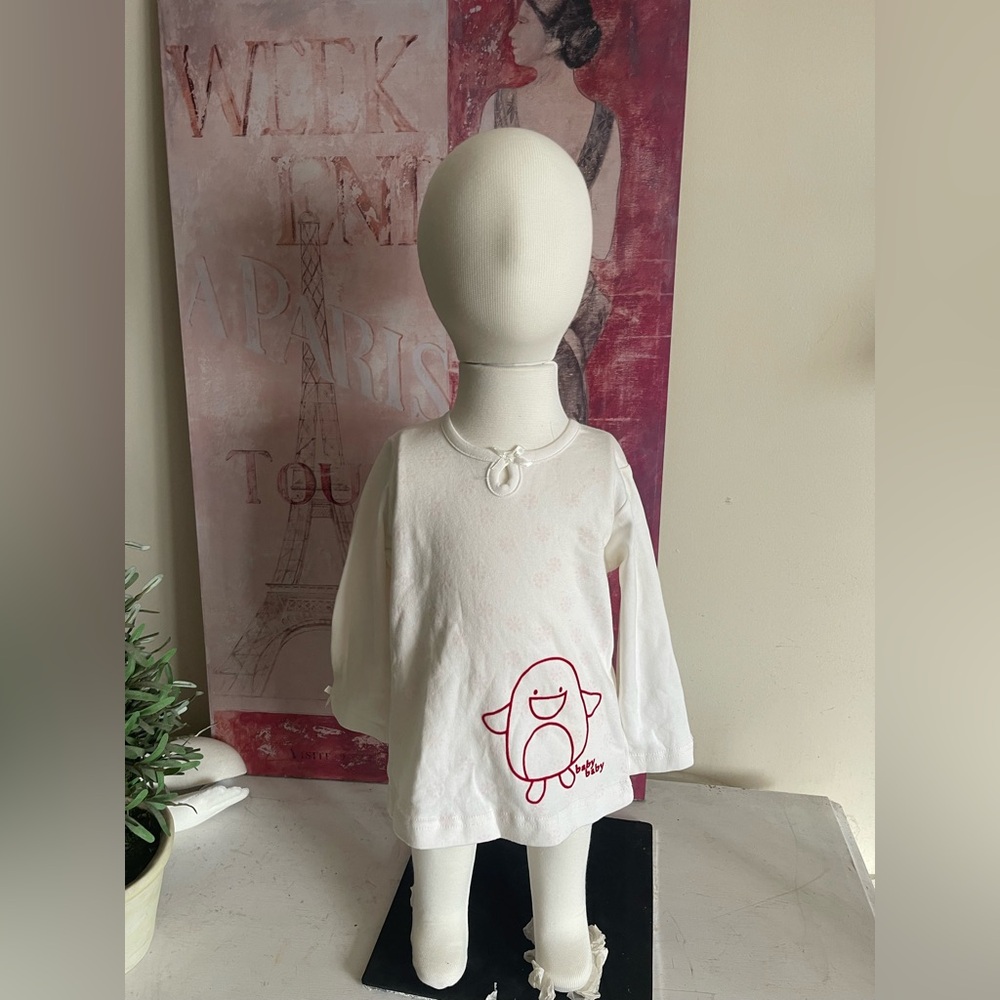 H&M Cream Long Sleeve Baby Girl's T-Shirt with Penguin